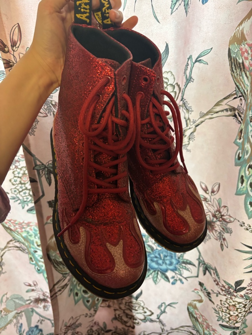 Dr. Martens Flame Red Glitter Lace-Up Women's Boots